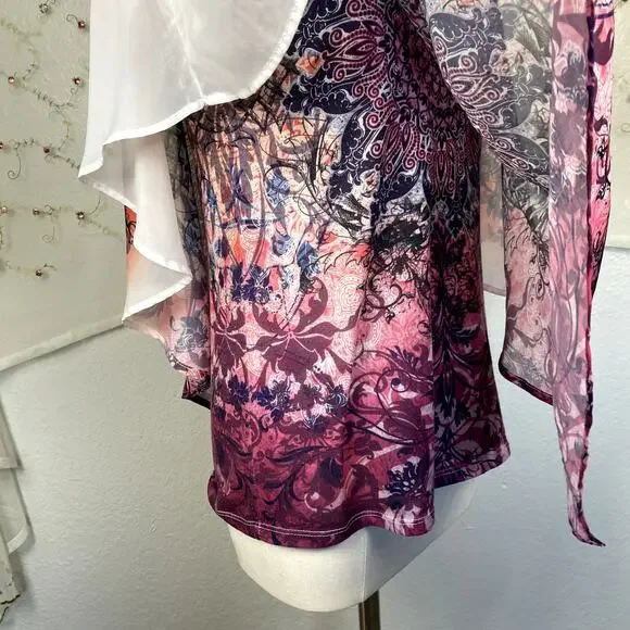 y2K Rhinestone Pink Mandala Butterfly Whimsigoth Fairycore Coquette Blouse Sz S - Picture 6 of 15